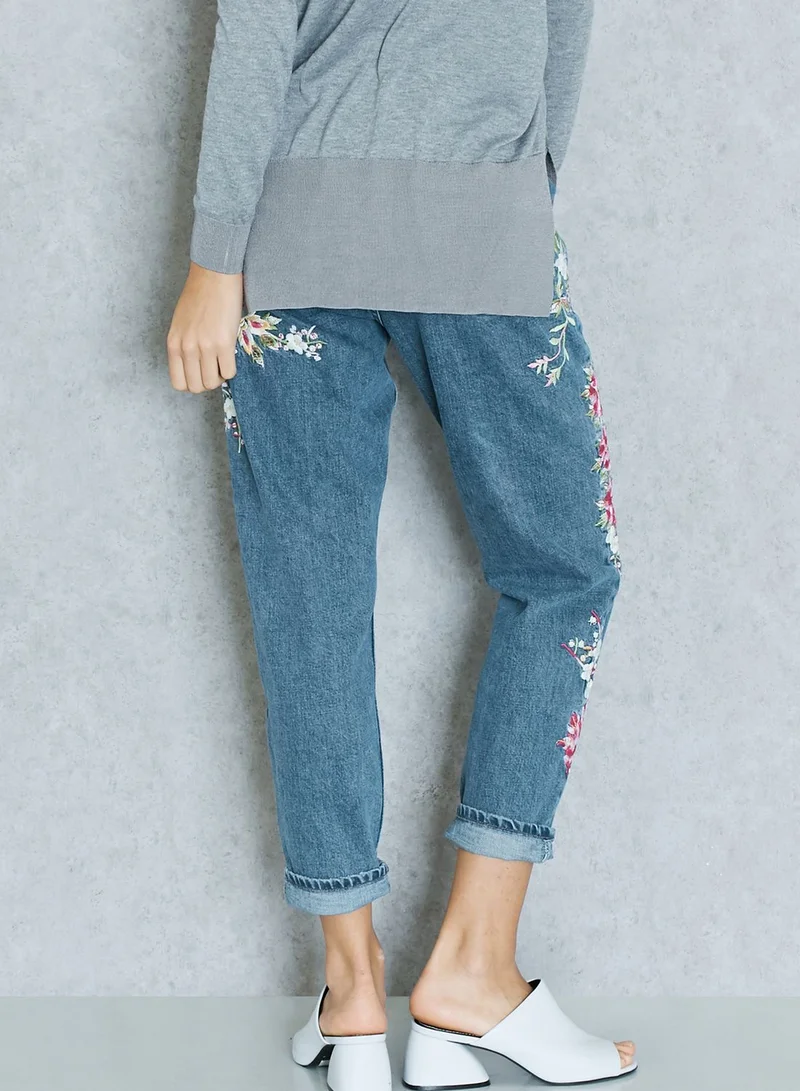 TOPSHOP Embroidered Mom Jeans