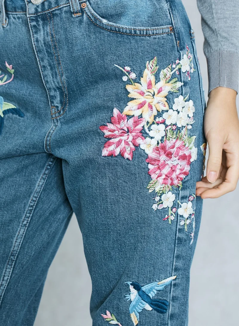 TOPSHOP Embroidered Mom Jeans