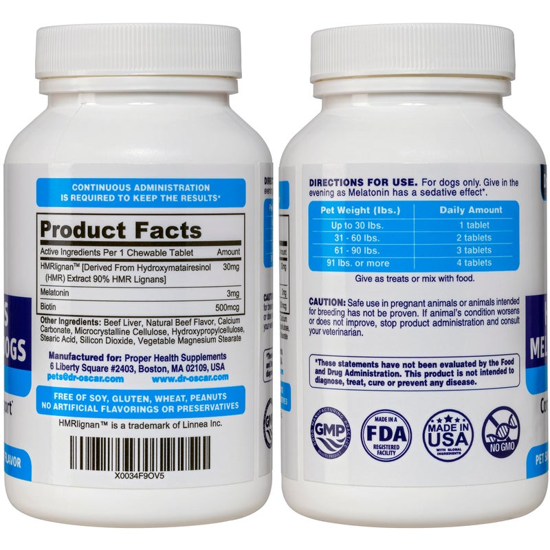 Dr. Oscar HMR Lignans and Melatonin for Dogs with Cushings. Superior 3in1 Formula with Biotin. Adrenal Support, Helps Maintain Normal Cortisol Levels. Better Than Lignans & Melatonin Only. Skin & Coat Support - Image 2