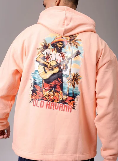 شركة المرآب الهندية Men Oversized Placement Print Overhead Hooded Sweatshirt