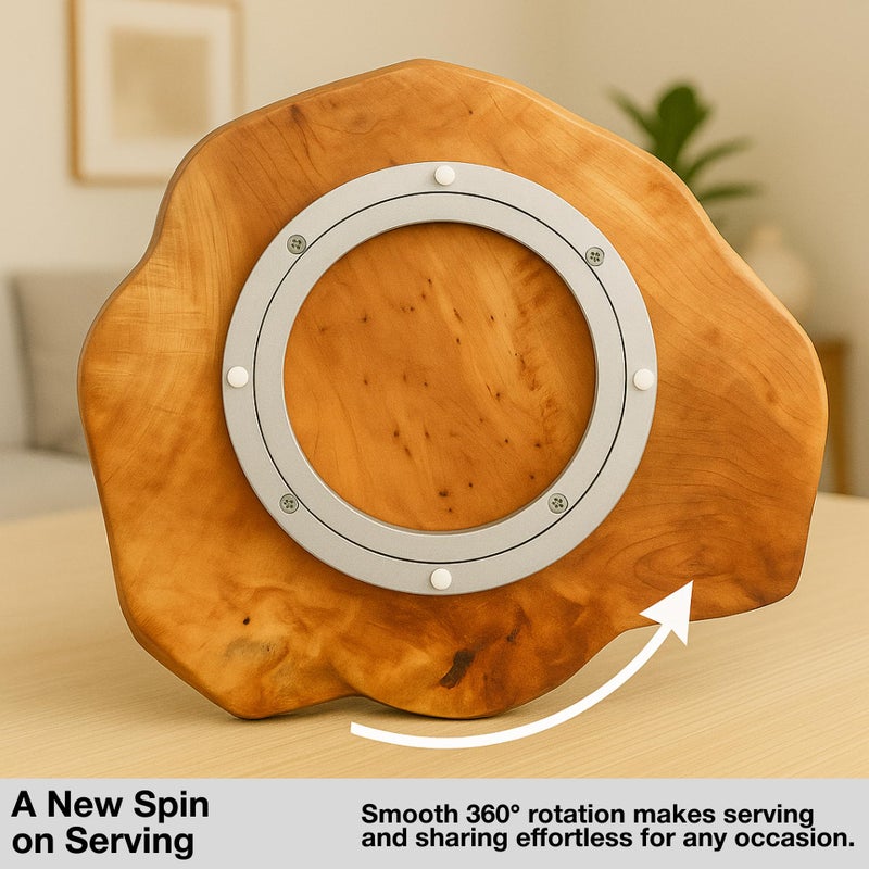 Driini Premium Handmade Root Wood Lazy Susan Turntable Organizer - Rustic Wooden Serving Platter Cheese Board (12") - Image 4