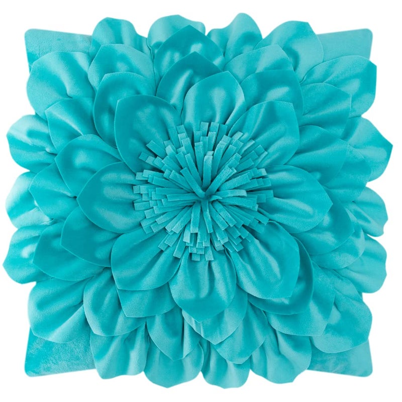 OiseauVoler Decorative 3D Flower Throw Pillow Covers Handmade Pillowcases for Sofa Bed Home Room Decor 18 x 18 Inch Teal