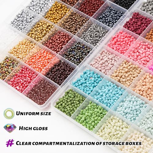 JOJOPLAY Glass Seed Beads Kit 3mm Small Waist Beads 8/0 with Elastic String Tweezers for Jewelry Making (24 Frosted Color & 24 Metal Colors/ 13440Pcs) - Image 5