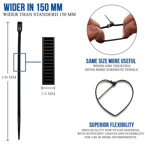 INOVERA (LABEL) Reusable Nylon Self Locking Releasable Cable Zip Tie, Adjustable Cord Ties Heavy Duty Plastic Wire Wraps For Home, Garden, Office, Garage (Black,3.6 X 150Mm, Pack Of 100) - Image 2