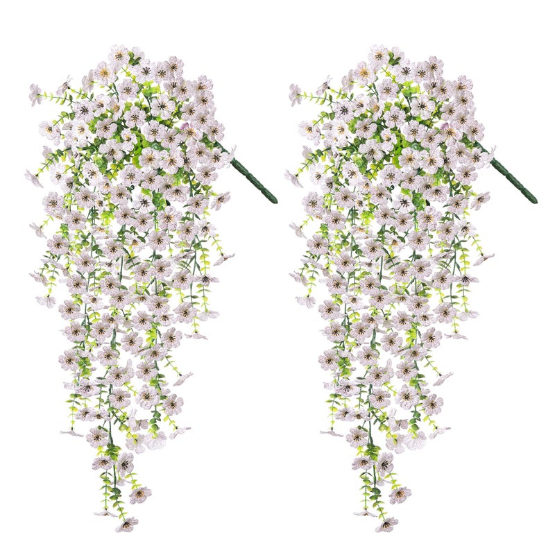 Ammyoo Artificial Hanging Flowers for Outdoors Faux Plants Decoration, 2 Packs Fake Silk Daisy Flower Realistic Outdoor Flowers UV Resistant Porch Patio Window Yard Outside Decor(White) - Image 2