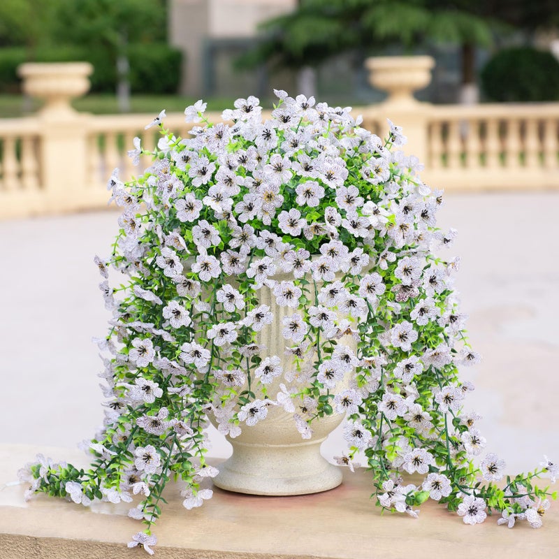 Ammyoo Artificial Hanging Flowers for Outdoors Faux Plants Decoration, 2 Packs Fake Silk Daisy Flower Realistic Outdoor Flowers UV Resistant Porch Patio Window Yard Outside Decor(White) - Image 3