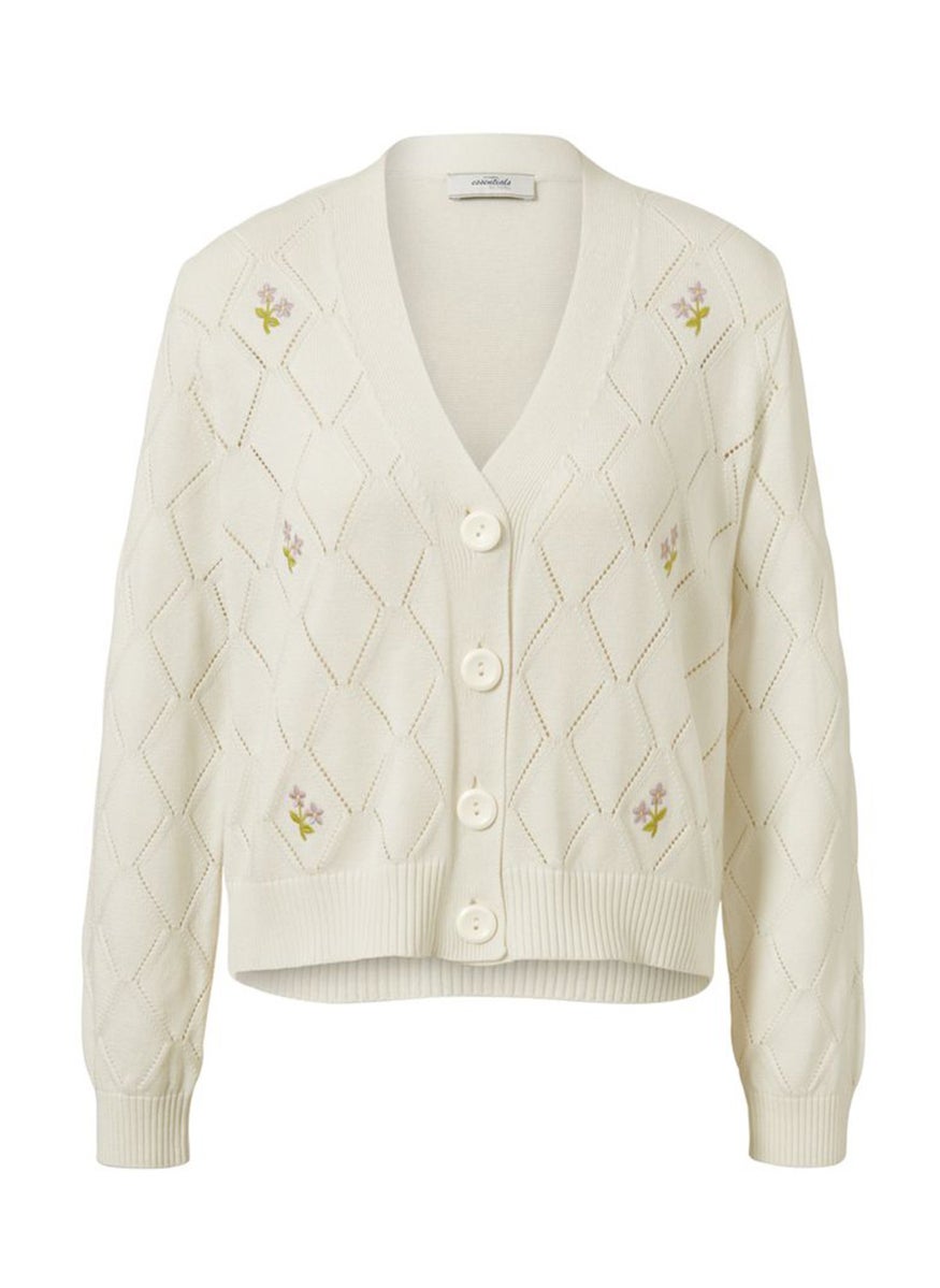 Tchibo - Women V-Neck Long Sleeve Embroidered Cardigans, Off White - Image 1