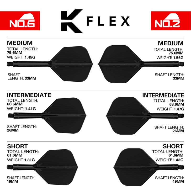 Target أقلام دارتس TARGET K Flex المدمجة مع الأجنحة والأعمدة، رقم 2 أسود (متوسط) | عبوة من 3 K-Flex – رقم 2، Kflex جميعها في قالب واحد للأجنحة والأعمدة | ملحقات دارتس احترافية - Image 2