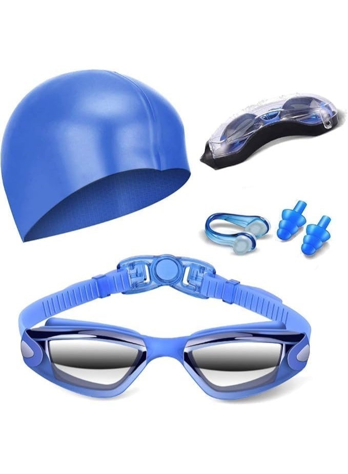 بايتوري مجموعة نظارات السباحة مع قبعة سباحة سيليكون للبالغين | عدسات مضادة للضباب مع حماية من الأشعة فوق البنفسجية | نظارات مقاومة للماء مع مشبك للأنف وسدادات للأذن - Image 1