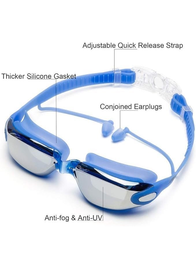 بايتوري مجموعة نظارات السباحة مع قبعة سباحة سيليكون للبالغين | عدسات مضادة للضباب مع حماية من الأشعة فوق البنفسجية | نظارات مقاومة للماء مع مشبك للأنف وسدادات للأذن - Image 2