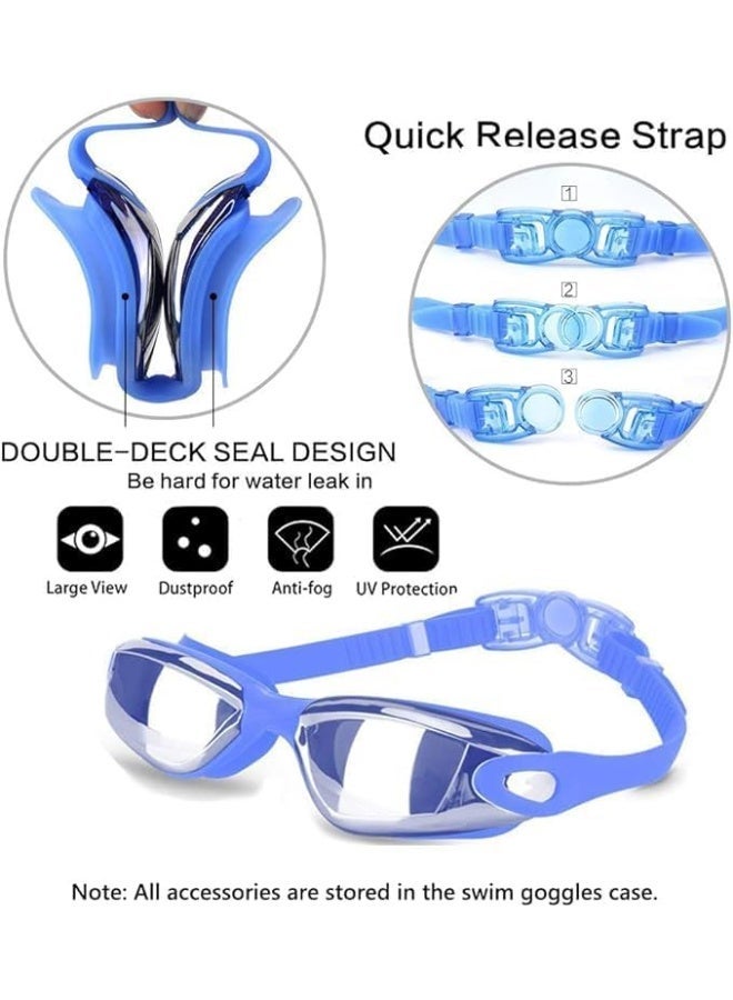 بايتوري مجموعة نظارات السباحة مع قبعة سباحة سيليكون للبالغين | عدسات مضادة للضباب مع حماية من الأشعة فوق البنفسجية | نظارات مقاومة للماء مع مشبك للأنف وسدادات للأذن - Image 3