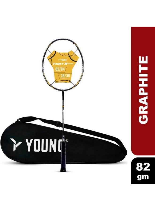 Young Young Fury X Power (Full Graphite, 30 LBS) Black, Gold Unstrung Badminton Racquet  (Pack of: 1, 82 g) - Image 1