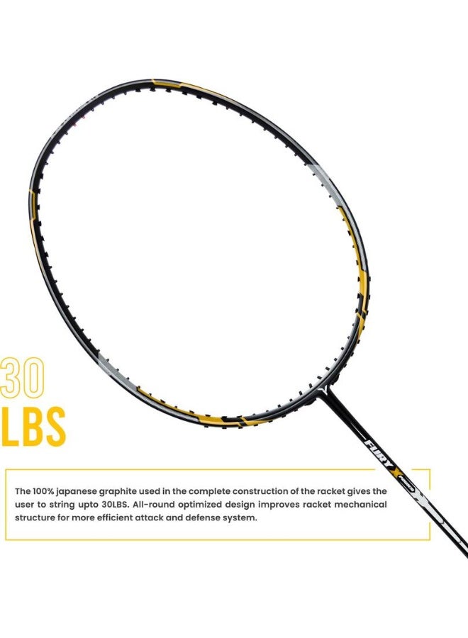 Young Young Fury X Power (Full Graphite, 30 LBS) Black, Gold Unstrung Badminton Racquet  (Pack of: 1, 82 g) - Image 4