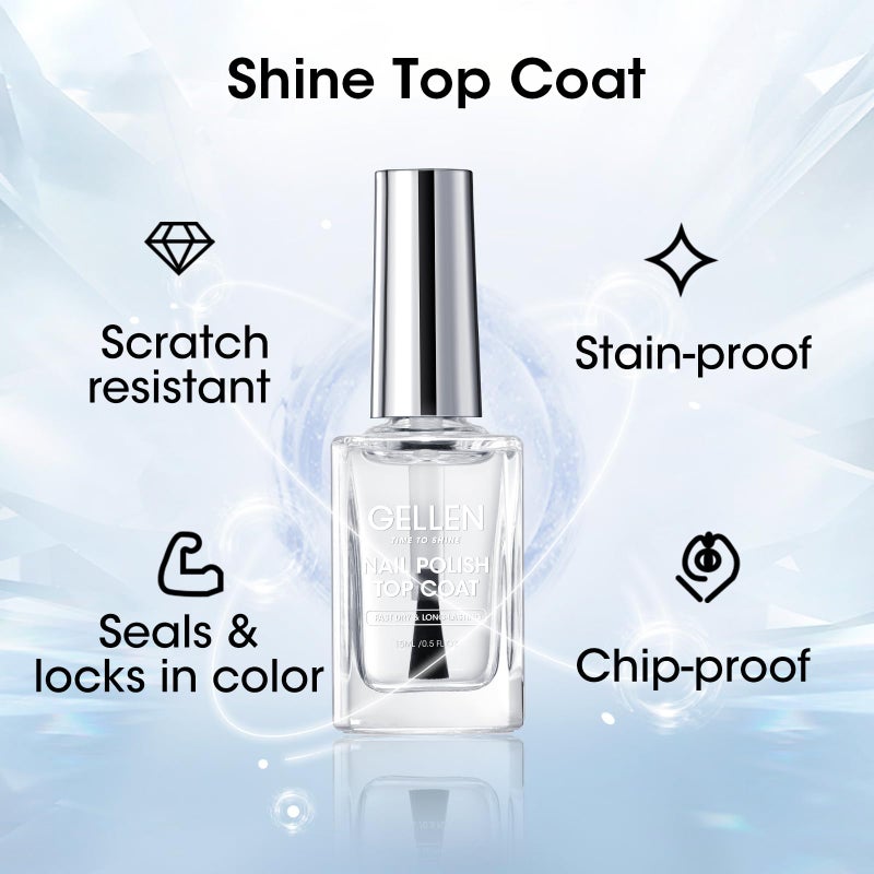 GELLEN Clear Nail Polish Base Top Coat, Sheer Pink Tinted Base Coat & Shine No Wipe Top Coat Strengthen Thin Damaged Natural Nails, Quick Dry Regular Nail Polish Non UV Gel, TPO & Hema Free, Non-toxic - Image 4