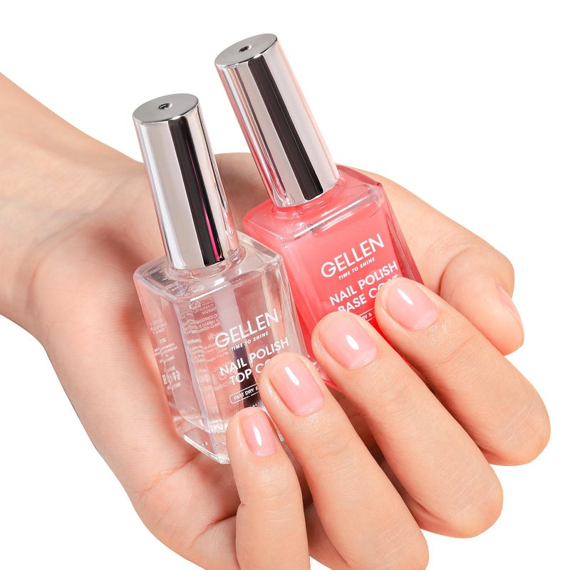 GELLEN Clear Nail Polish Base Top Coat, Sheer Pink Tinted Base Coat & Shine No Wipe Top Coat Strengthen Thin Damaged Natural Nails, Quick Dry Regular Nail Polish Non UV Gel, TPO & Hema Free, Non-toxic - Image 1