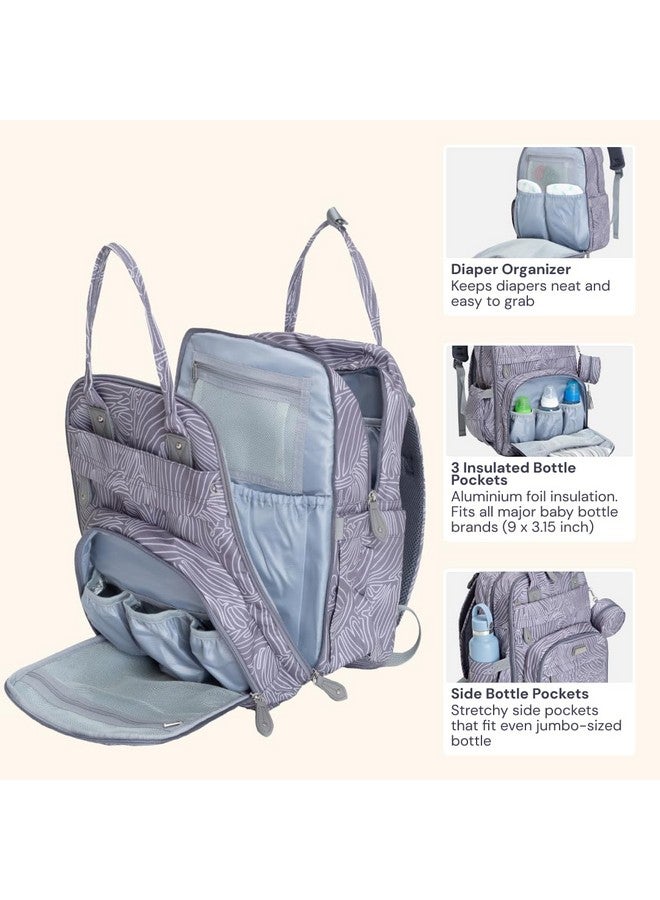 BabbleRoo Diaper Bag Backpack - Baby Essentials, Travel Essentials Baby Bag with Changing Pad, Stroller Straps & Pacifier Case - Unisex, Gray Swirls - Image 2