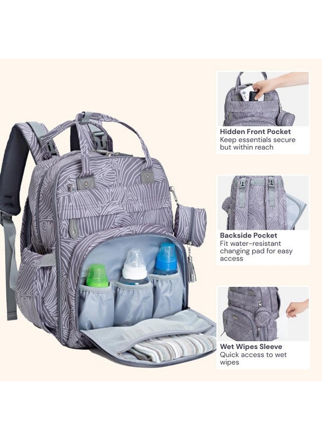 BabbleRoo Diaper Bag Backpack - Baby Essentials, Travel Essentials Baby Bag with Changing Pad, Stroller Straps & Pacifier Case - Unisex, Gray Swirls - Image 3
