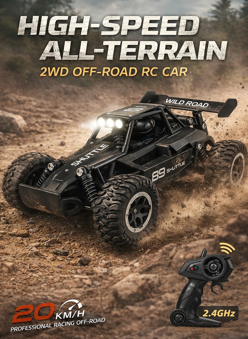 High-Speed Off-Road 2.4G Remote Control Car | 1:16 Alloy RC Rally Buggy with Big Rubber All-Terrain Tires, LED Headlights, Anti-Collision Design, Rechargeable | Durable Outdoor Racing & Climbing Toy Gift for Kids 3+ (2WD, Up to 20KM/H) - Image 1