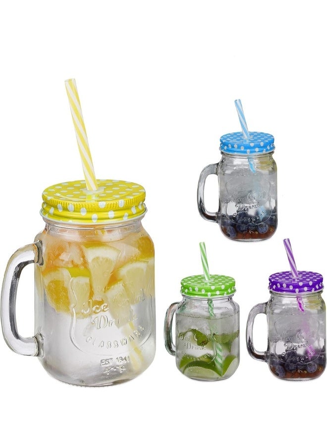 هابي هوم أكواب قهوة زجاجية مع أغطية وقشة سعة 400 مل، أكواب شرب للعصير والمشروبات المخفوقة والكوكتيلات والمنزل والسفر (متعدد الألوان) (عبوة من قطعة واحدة) - Image 1
