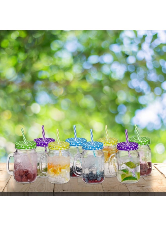 هابي هوم أكواب قهوة زجاجية مع أغطية وقشة سعة 400 مل، أكواب شرب للعصير والمشروبات المخفوقة والكوكتيلات والمنزل والسفر (متعدد الألوان) (عبوة من قطعة واحدة) - Image 3