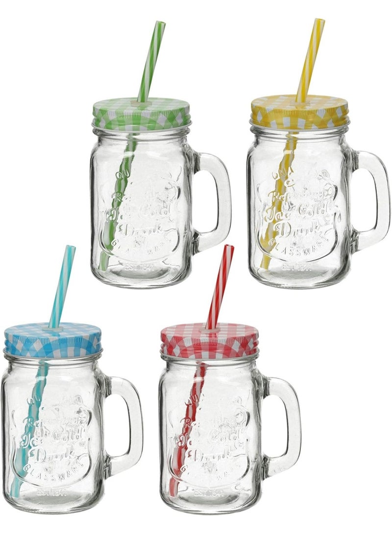 هابي هوم أكواب قهوة زجاجية مع أغطية وقشة سعة 400 مل، أكواب شرب للعصير والمشروبات المخفوقة والكوكتيلات والمنزل والسفر (متعدد الألوان) (عبوة من قطعة واحدة) - Image 5