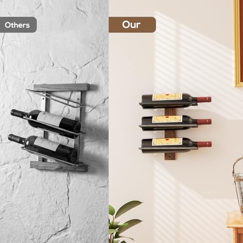 B4Life Wall Mounted Wine Rack for 3 Wine Bottles, Wood Holder, Wall Wine Bottle Racks for Kitchen, Dining Room, Bar Rack - Image 3