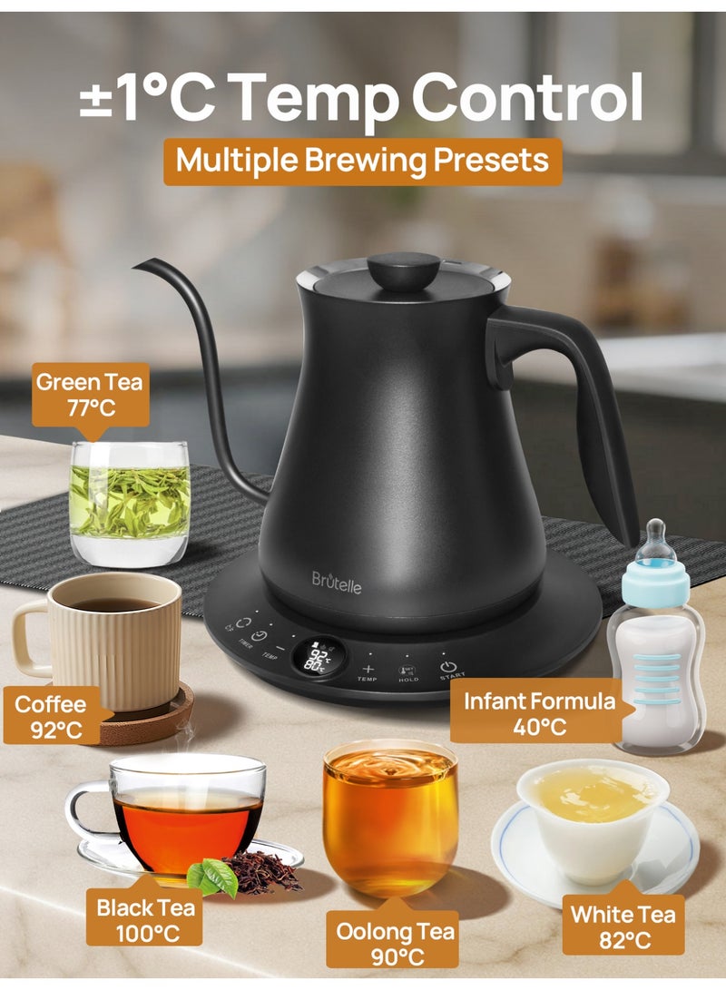 Brutelle Electric Kettle V60 Coffee Kettle Gooseneck Kettle 800ML 1200W Fast Heating 304 Stainless Steel Ideal for Home Cafe and Coffee Corner - Image 4