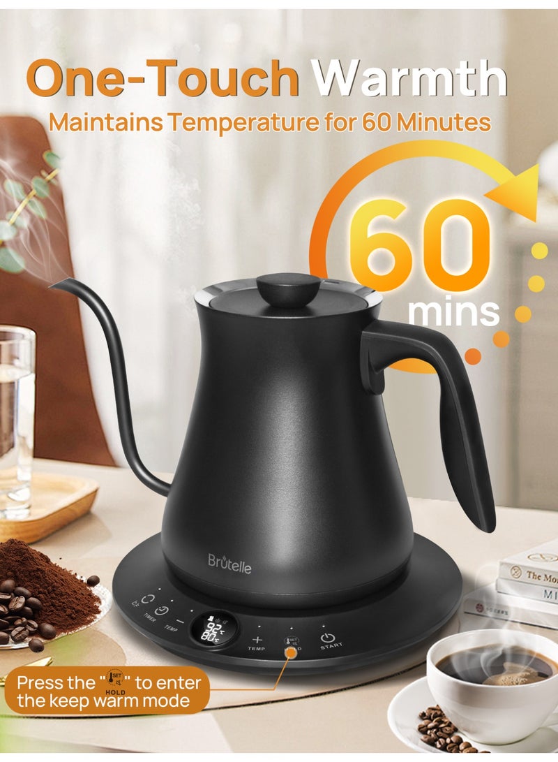 Brutelle Electric Kettle V60 Coffee Kettle Gooseneck Kettle 800ML 1200W Fast Heating 304 Stainless Steel Ideal for Home Cafe and Coffee Corner - Image 5