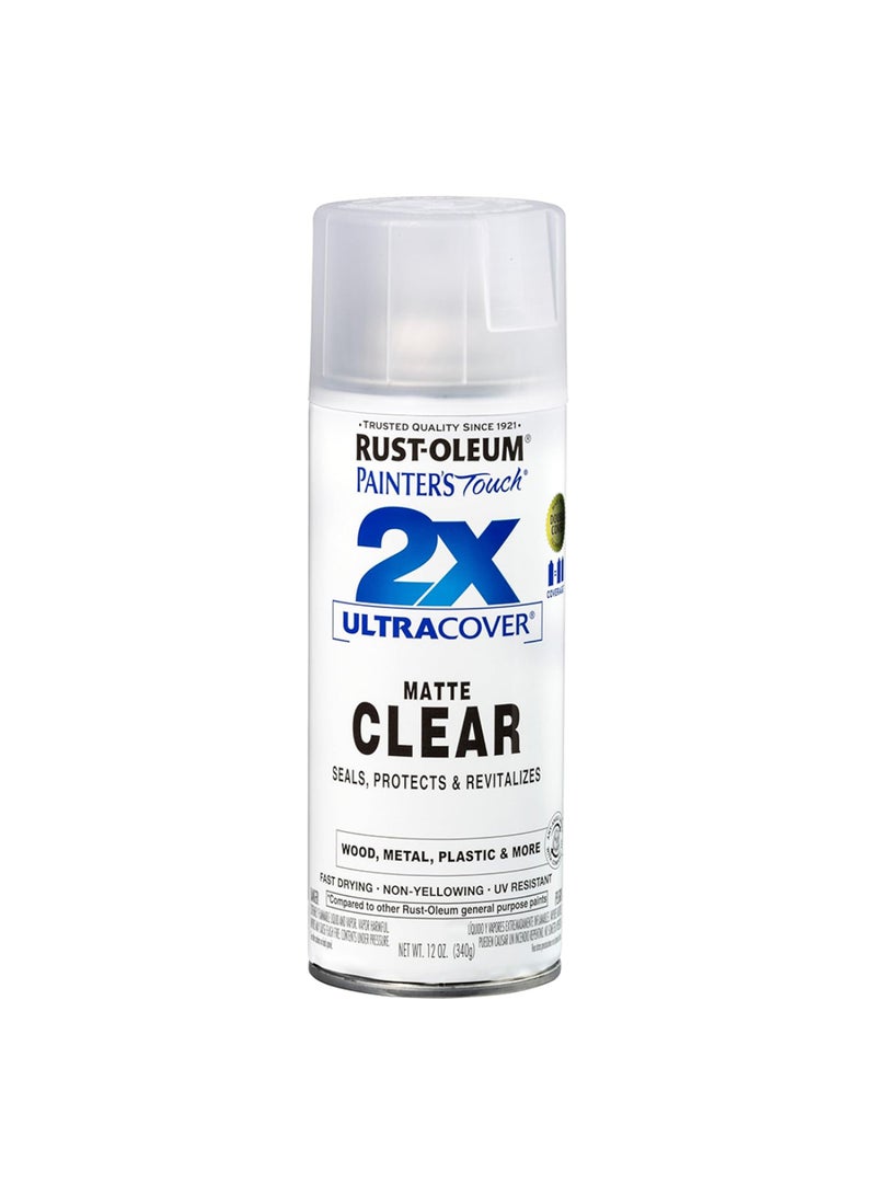 RUST-OLEUM Painter’s Touch 2X Ultra Cover Matte Clear Spray Paint – 12 oz(340g)| Clear Protective Top Coat for Wood, Metal, Plastic & More | Fast Drying, Non-Yellowing, UV Resistant, Indoor/Outdoor Use-334022 - Image 1