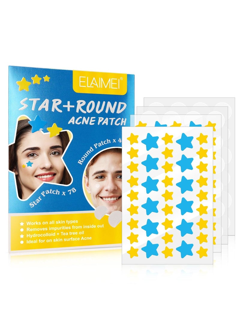 Elaimei 126 Pieces Star & Round Acne Patch Set Easy to Use Quick Healing Pain and Scar Free Patches for Face Promotes Wound Healing Natural Formula Star Face Acne Patches for Women  - Image 1
