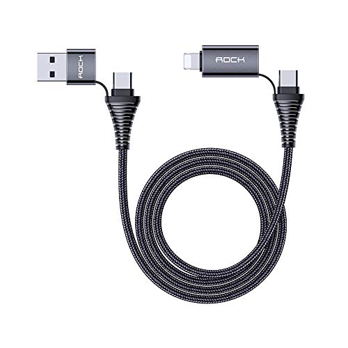 ROCK PD 3A Fast Charging Braided 4 in 1 Cable Universal Type C Cable USB C to USB C, C to Light, and Light to C Multi Charger Cables (Black) - Image 3