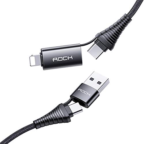 ROCK PD 3A Fast Charging Braided 4 in 1 Cable Universal Type C Cable USB C to USB C, C to Light, and Light to C Multi Charger Cables (Black) - Image 2