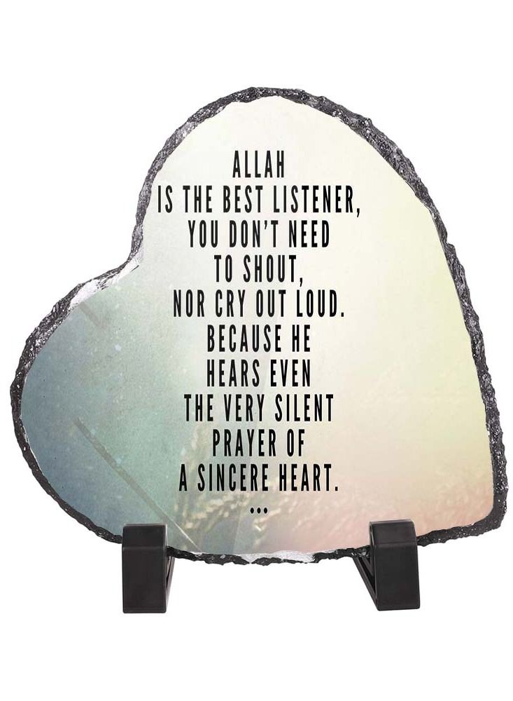 Service Zone Protective Printed White Heart Shape Marble Photo Frame for Table Top Allah Is The Best Listener 