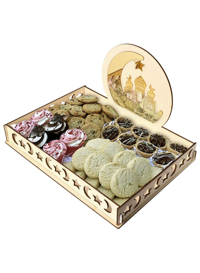 AUTOYSUR Ramadan Wood Ornament Tray Cupcake Dessert Stand Cake Display Tray for Holding Cookies Fruits Bread - Image 1