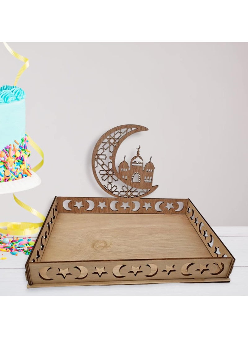 AUTOYSUR Ramadan Wood Ornament Tray Cupcake Dessert Stand Cake Display Tray for Holding Cookies Fruits Bread - Image 4