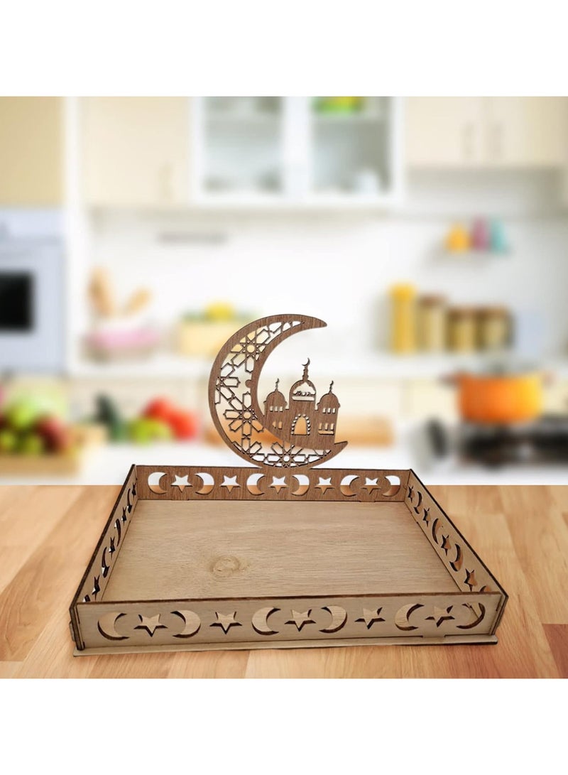 AUTOYSUR Ramadan Wood Ornament Tray Cupcake Dessert Stand Cake Display Tray for Holding Cookies Fruits Bread - Image 3