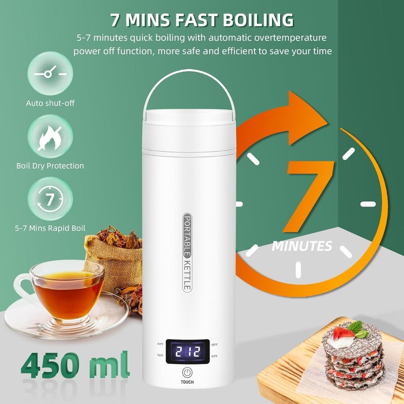 Hulami Travel Electric Kettle - 316 Stainless Steel Portable Tea Coffee Kettle Water Boiler, Water Heater with 4 Temperature Control, Auto Shut-Off & Boil Dry Protection, 500ML Camping Kettle (White) - Image 4