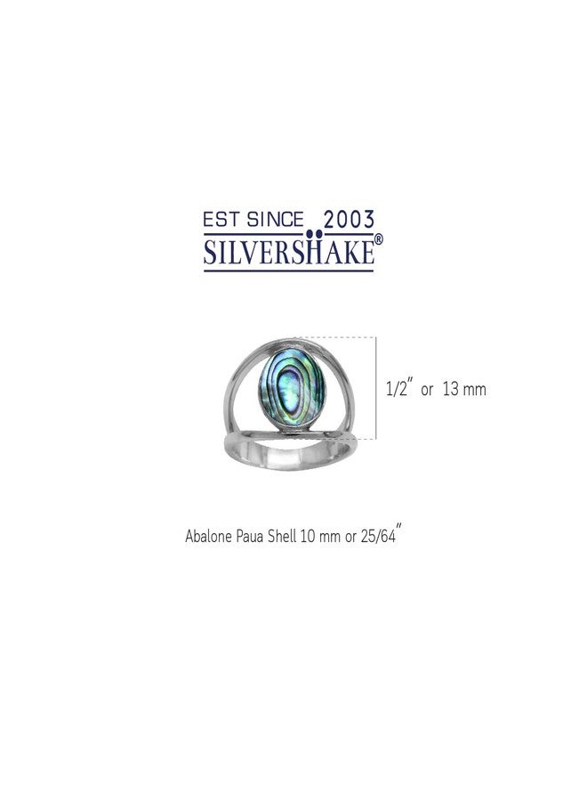 Silvershake Abalone Paua Shell White Gold Plated 925 Sterling Silver Solitaire Ring Size 9 - Image 3