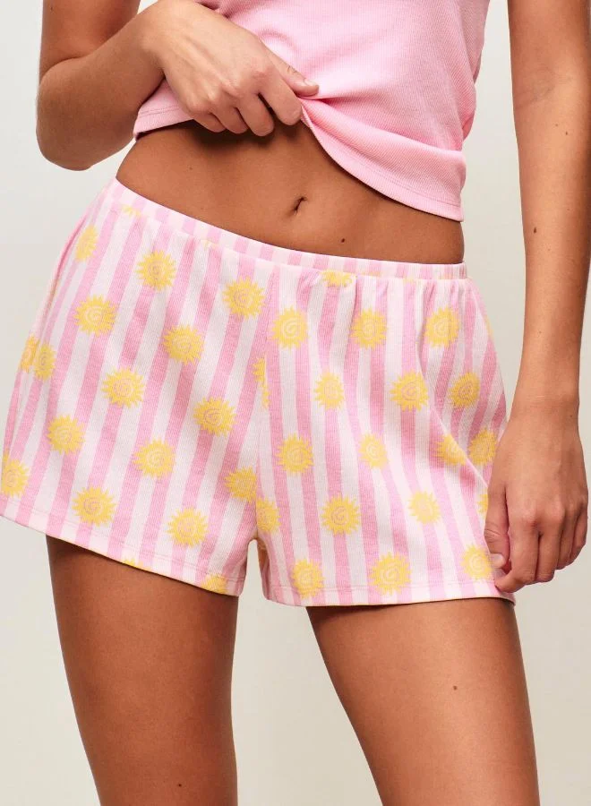 UNDIZ Striped ribbed jersey shorts with sun prints