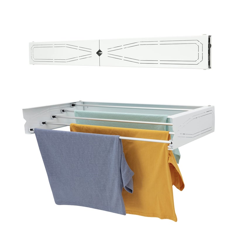 homeart Wall Mounted Clothes Drying Rack  75 cm Retractable Laundry Clothes Airer  Collapsible Folding Washing Line Clothes Dryer Indoor  Outdoor Compact Patterned Design 20 kg Capacity White