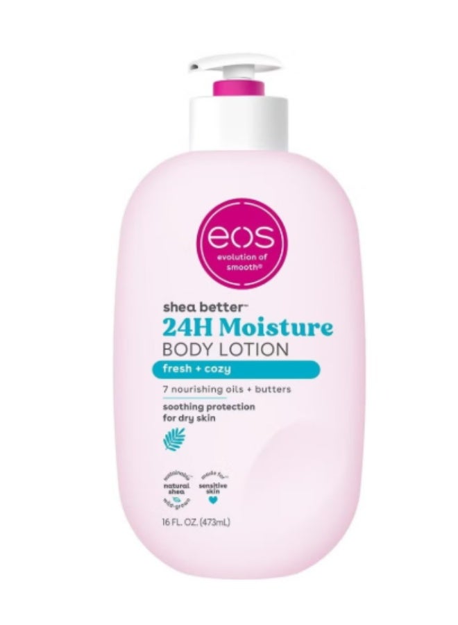 EOS eos Shea Better Body Lotion Fresh & Cozy, 24-Hour Moisture Skin Care, Lightweight & Non-Greasy, Made with Natural Shea, Vegan, 16 fl oz - Image 1