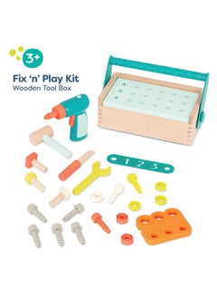 B. Toys - Fix ‘N’ Play Kit- Pretend Play Tool Box - Wooden Toolbox & Accessories (25 Pcs) - Carpenter Set For Kids - Play Set With Drill, Hammer, Screwdriver & More - 3 Years +  - Image 3