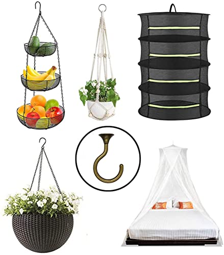 Evsteluo 2 Sets Heavy Duty Swag Ceiling Hooks for Hanging Plants with Hardware, Cavity WallFixing, Easy to Install, Holds Up to 30 lbs, Antique Brass for Home & Garden - Image 3
