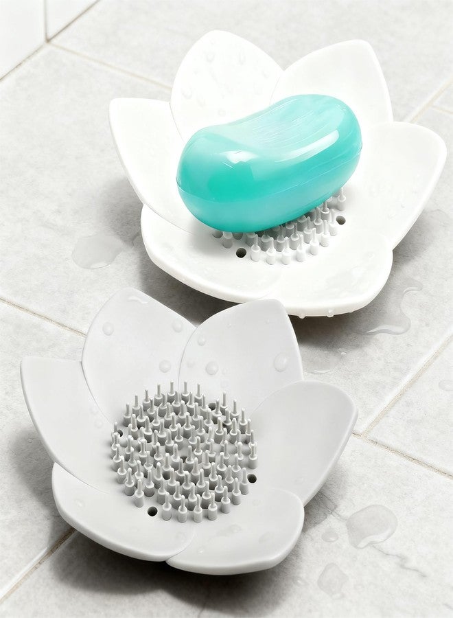 LUSTRIB 2 Pcs Lotus Shape Shower Steamer Tray, Silicone Soap Holder Non-Slip, Flower Shape Draining Soap Dishes with Drainage for Shower Non-Slip Holders Bathtub, Sink & Modern Bathroom Décor - Image 1