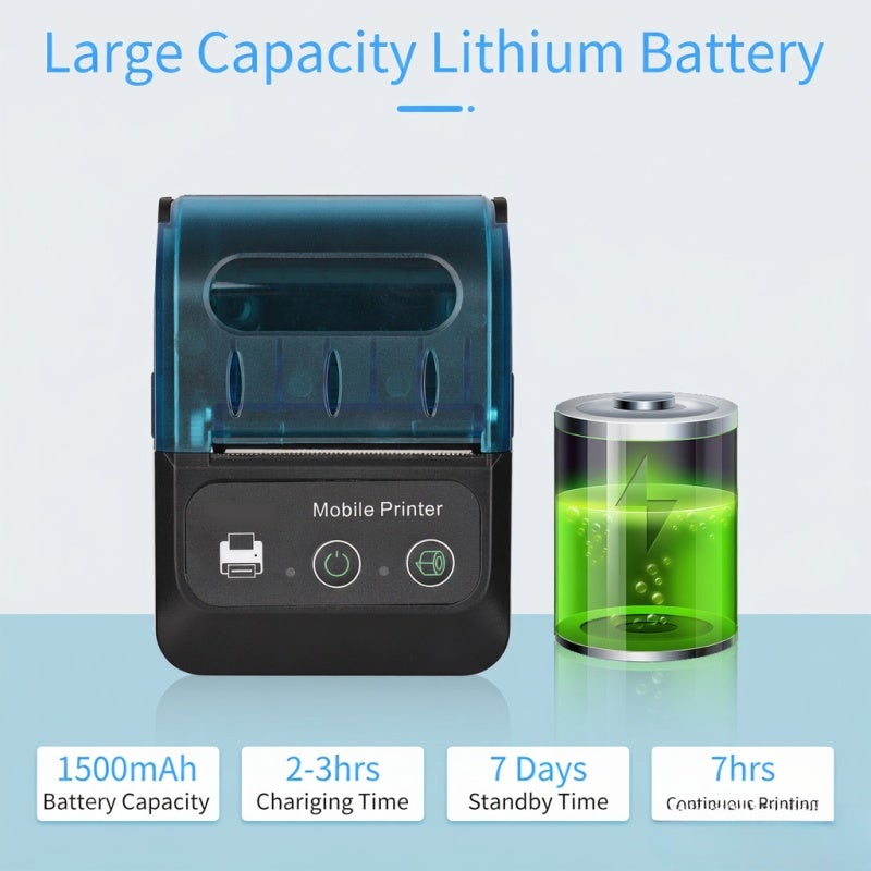 Mobile BT Thermal Receipt Printer - 57mm Paper Width 203dpi Resolution 1500mAh Battery For Small Business, Restaurant, Delivery And Mobile On-the-Go Use - Image 2