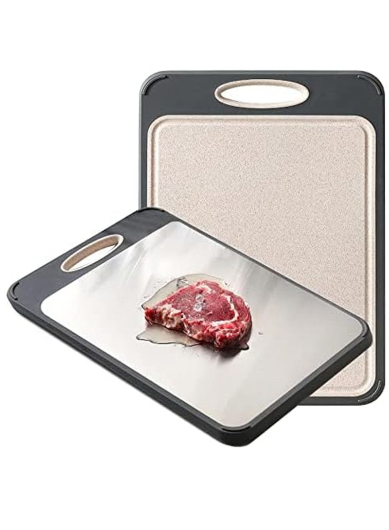DANIM Cutting Board for Kitchen Double Sided 304 Stainless Steel Chopping Board Food-Grade Stainless Steel and Wheat Straw - Image 1