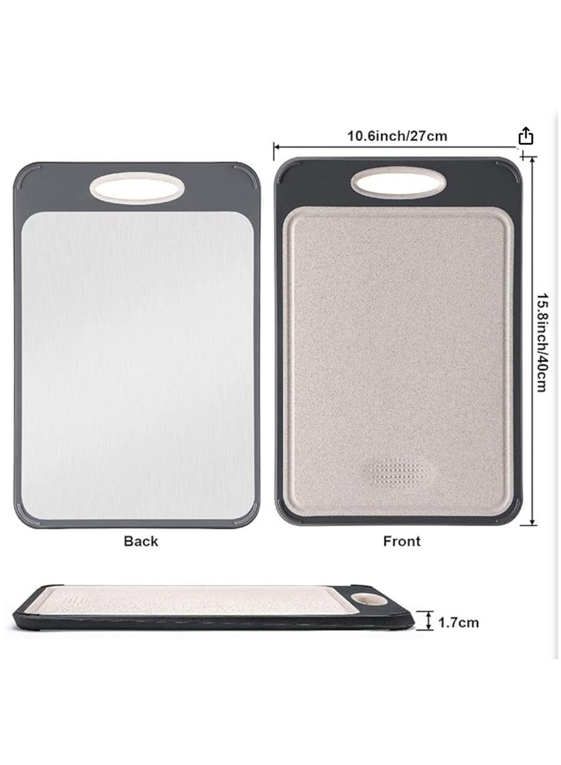 DANIM Cutting Board for Kitchen Double Sided 304 Stainless Steel Chopping Board Food-Grade Stainless Steel and Wheat Straw - Image 5