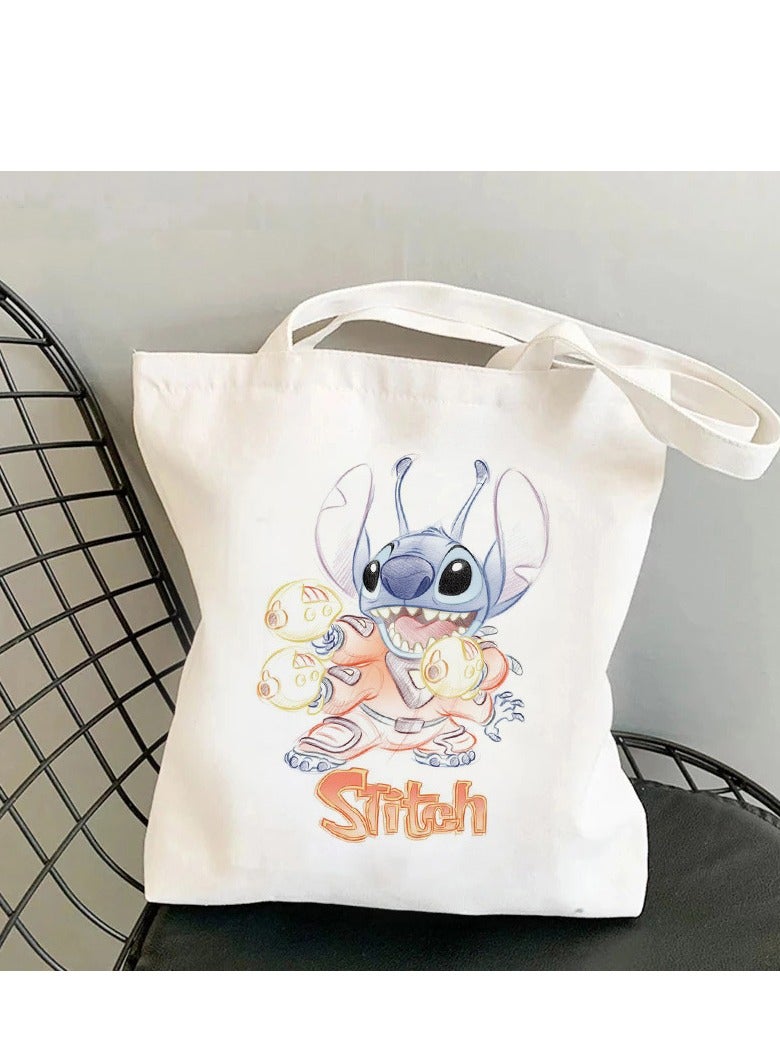 حقيبة تسوق نسائية من القماش بتصميم Kawaii Funny Stitch حقيبة كتف صديقة للبيئة بتصميم Hip Hop Lilo and Stitch حقيبة تسوق نسائية