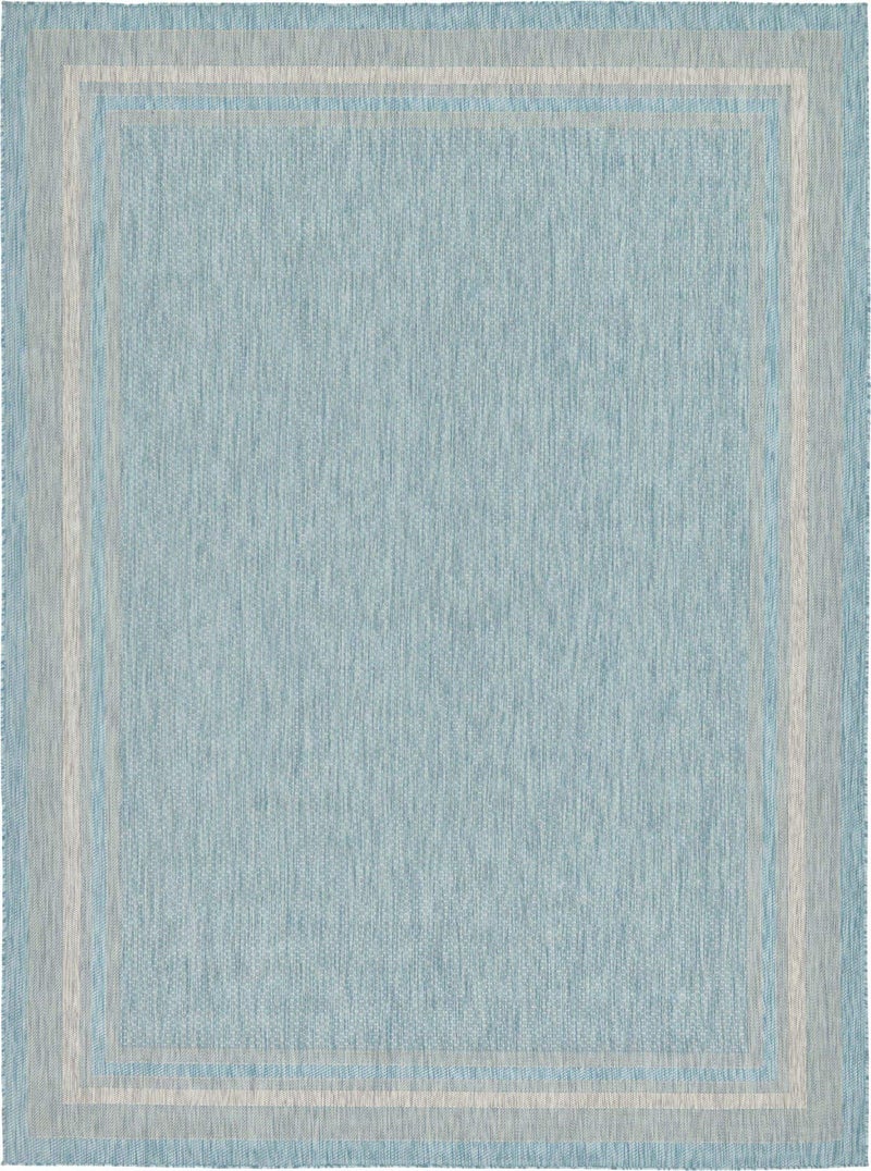 Unique Loom Outdoor Border Collection Area Rug  Soft Border 9x 12 Rectangle Aquamarine Ivory
