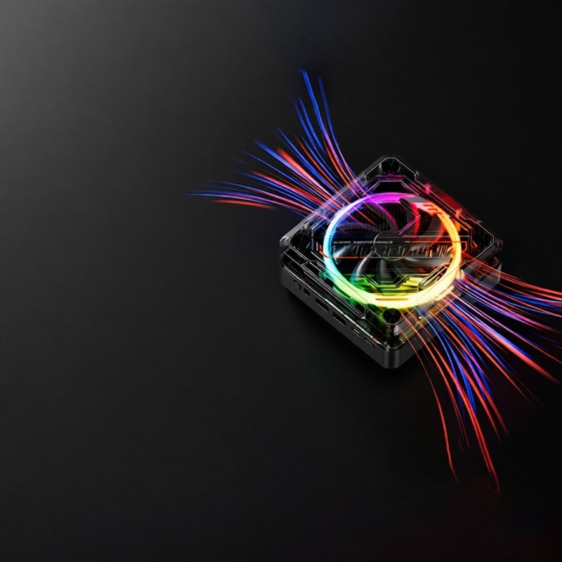 جهاز كمبيوتر صغير يعمل بنظام ويندوز 11 برو، ذاكرة رام 16 جيجابايت DDR5، قرص صلب SSD سعة 512 جيجابايت، كمبيوتر مكتبي صغير بمعالج AMD رايزن 7 5700U ثماني النوى و16 خيط معالجة، إضاءة RGB، واي فاي 6، بلوتوث 5.2، يدعم عرض ثلاث شاشات بدقة 4K، مناسب للمكتب والاجتماعات. - Image 3